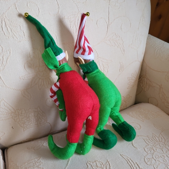 Set of 2 CHRISTMAS Elf Rubber face doll Plush Shelf Sitters - Picture 2 of 4